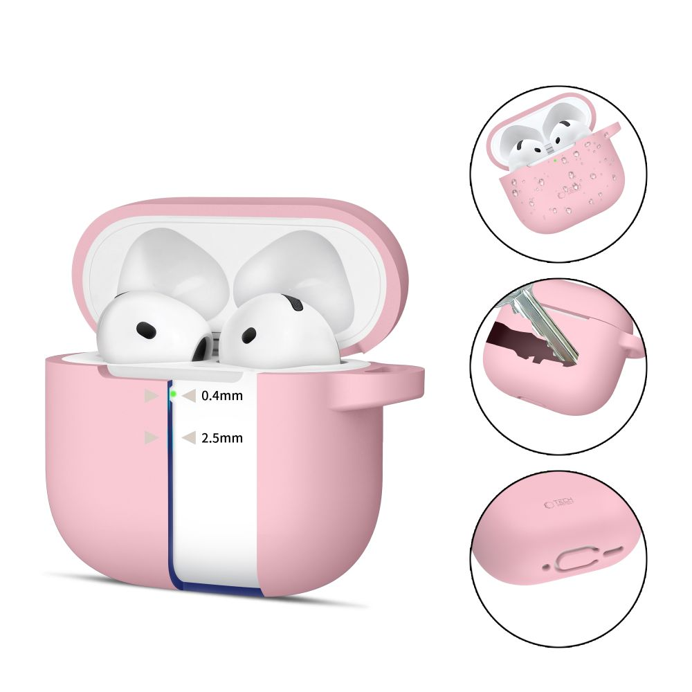 Tech-Protect Silikone Cover Apple AirPods 4 m. Karabinhage - Lyserød