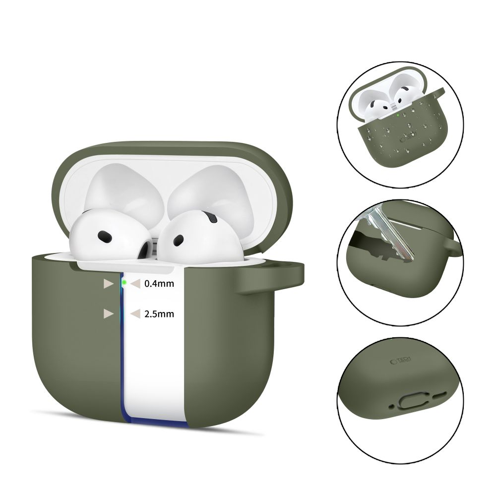 Tech-Protect Silikone Cover Apple AirPods 4 m. Karabinhage - Grøn