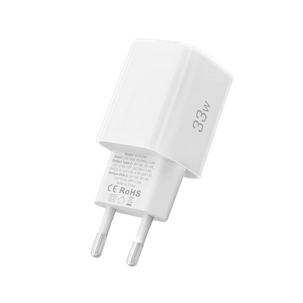 Tech-Protect 33W Vægoplader - 1x USB-A / 1x USB-C - Hvid