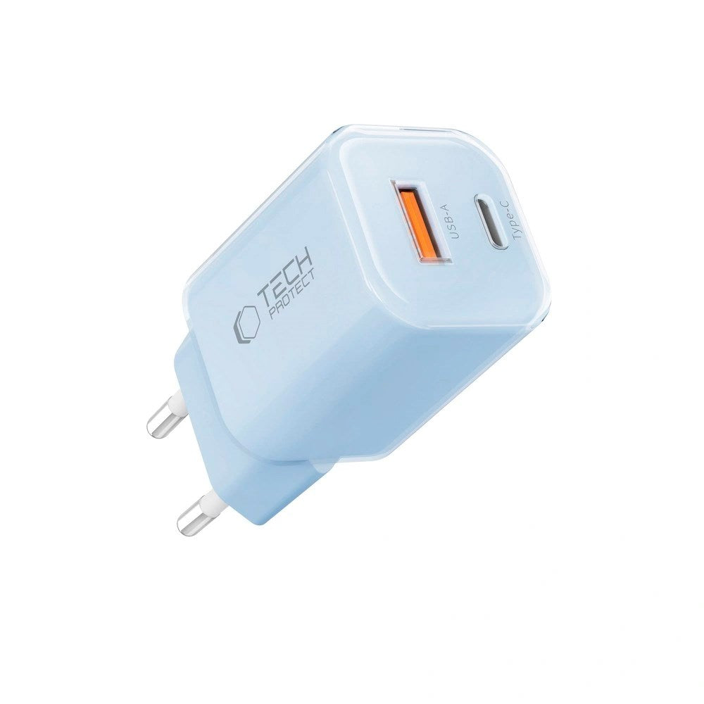 Tech-Protect 33W Vægoplader - 1x USB-A / 1x USB-C - Blå