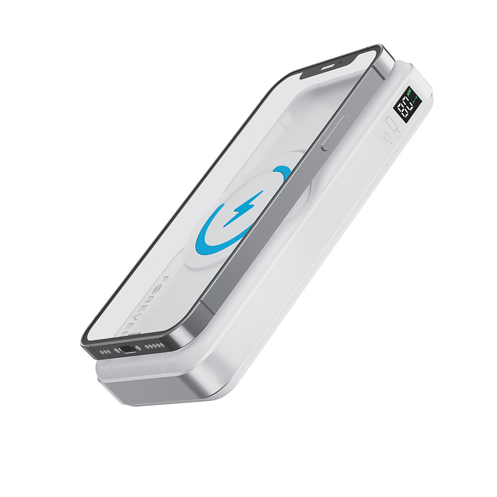 Forever MATB-300 - 3-i-1 Magnetisk Trådløs PowerBank - 10.000 mAh - MagSafe Kompatibel - Hvid