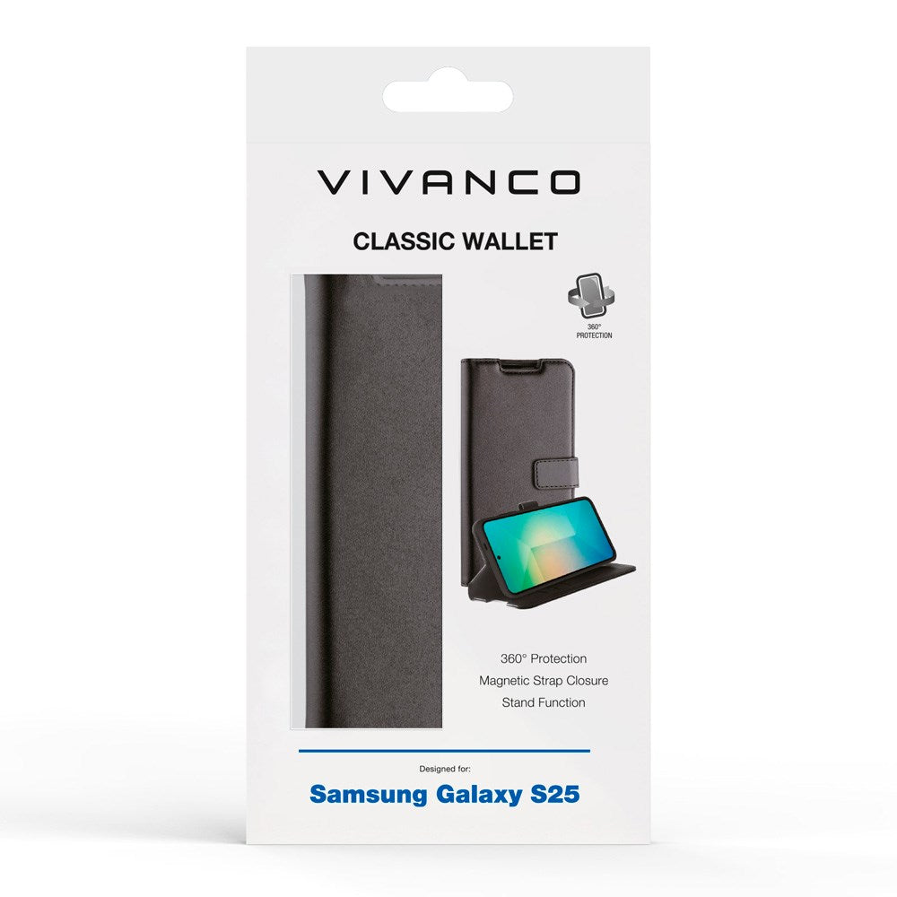 Samsung Galaxy S25 Vivanco Classic Wallet Mobil Cover m. Pung - Sort