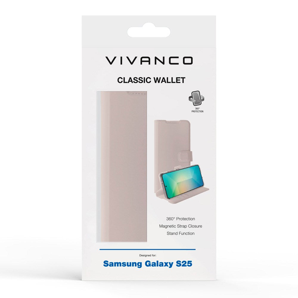 Samsung Galaxy S25 Vivanco Classic Wallet Mobil Cover m. Pung - Greige