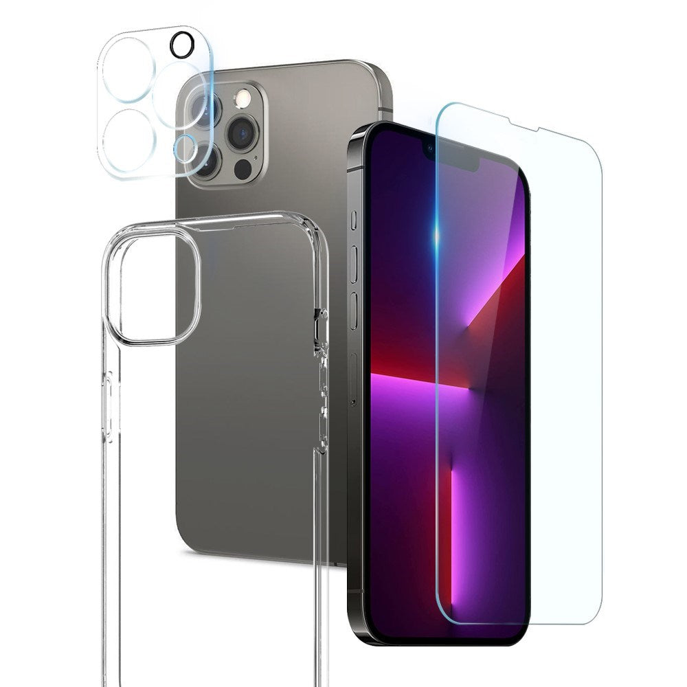iPhone 13 Pro NORTHJO 360° Protection Set inkl. Cover & Skærmbeskyttelse & Kameralinsebeskyttelse - Gennemsigtig
