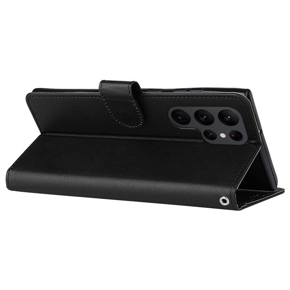 EIDERWOOD Samsung Galaxy S23 Ultra Blankt Kunstlæder Mobil Cover m. Pung & Ståfunktion - Sort