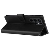 EIDERWOOD Samsung Galaxy S23 Ultra Blankt Kunstlæder Mobil Cover m. Pung & Ståfunktion - Sort