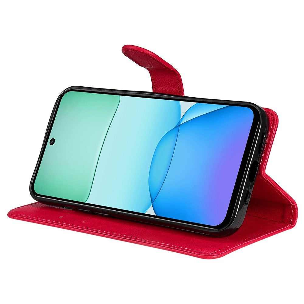 EIDERWOOD Xiaomi Redmi 13 Kunstlæder Mobil Cover m. Pung og Strop - Rød