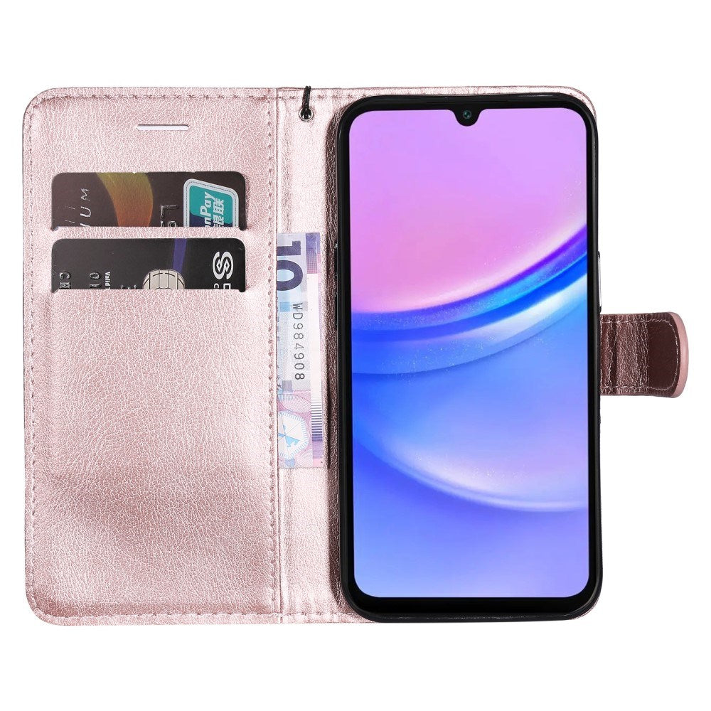 Samsung Galaxy A16 (4G/5G) PU Læder Mobil Cover m. Pung og Strop - Rose Gold