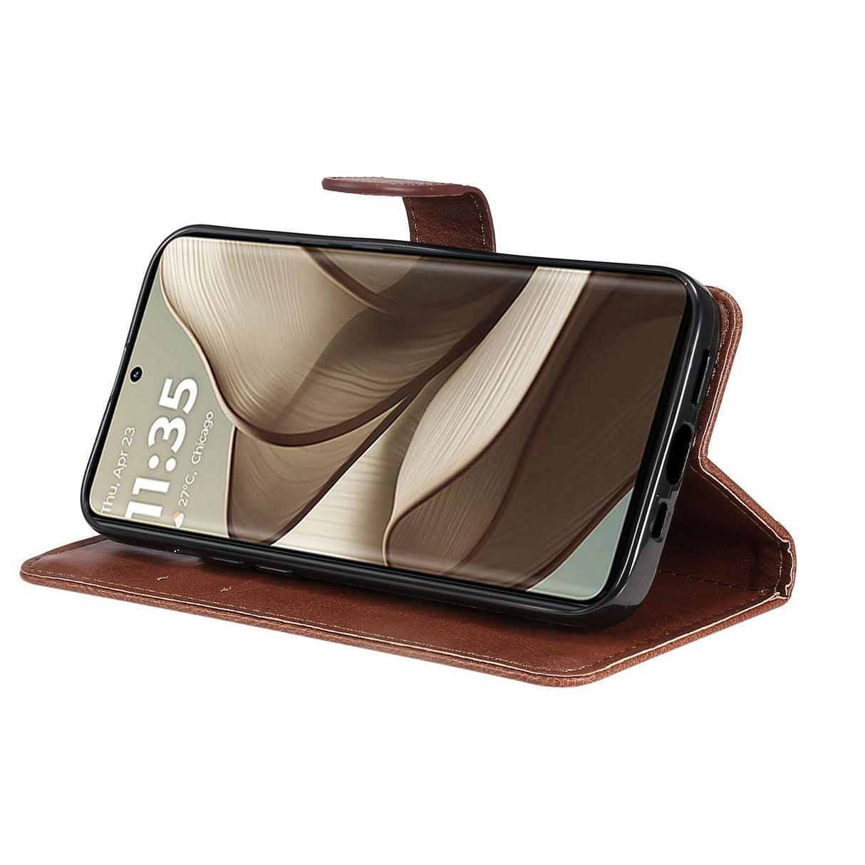 Motorola Edge 50 Wallet Flip Cover - i læder m. Pung - Mørkebrun