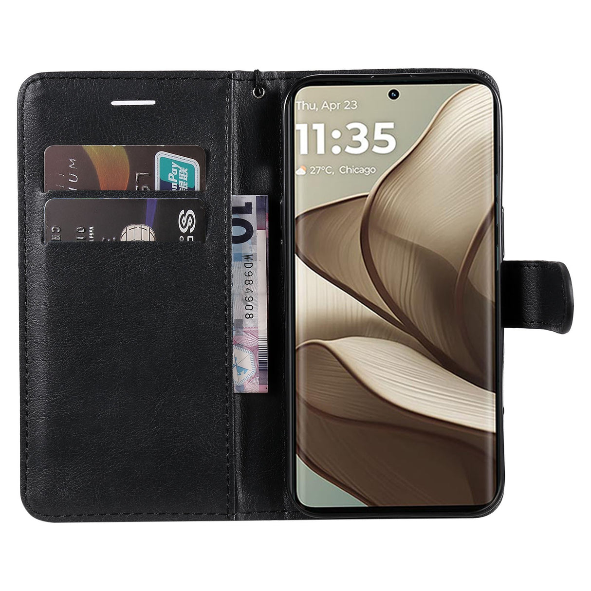 Motorola Edge 50 Wallet Flip Cover - i læder m. Pung - Sort