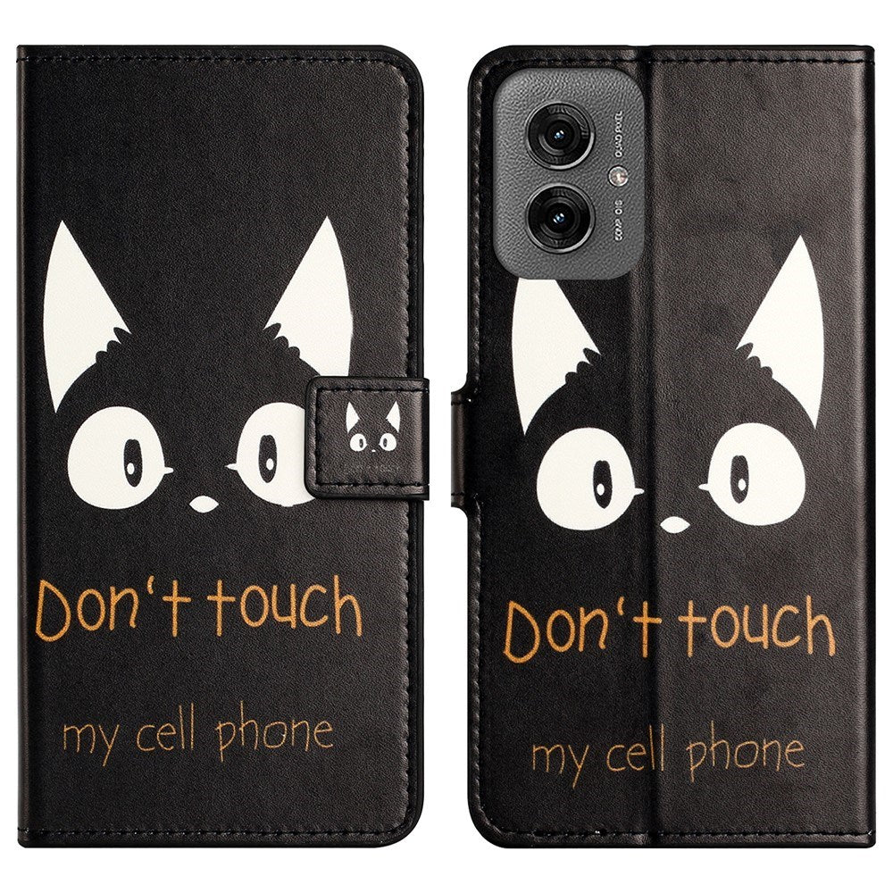 EIDERWOOD Motorola Moto G55 Flip Cover - Kortholder og Ståfunktion - "Don't Touch My Cell Phone"
