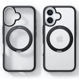 TORRAS - iPhone 16 - Hybrid Plastik Cover m. Roterbar Kickstand Ring - MagSafe Kompatibel - Gennemsigtig / Sort