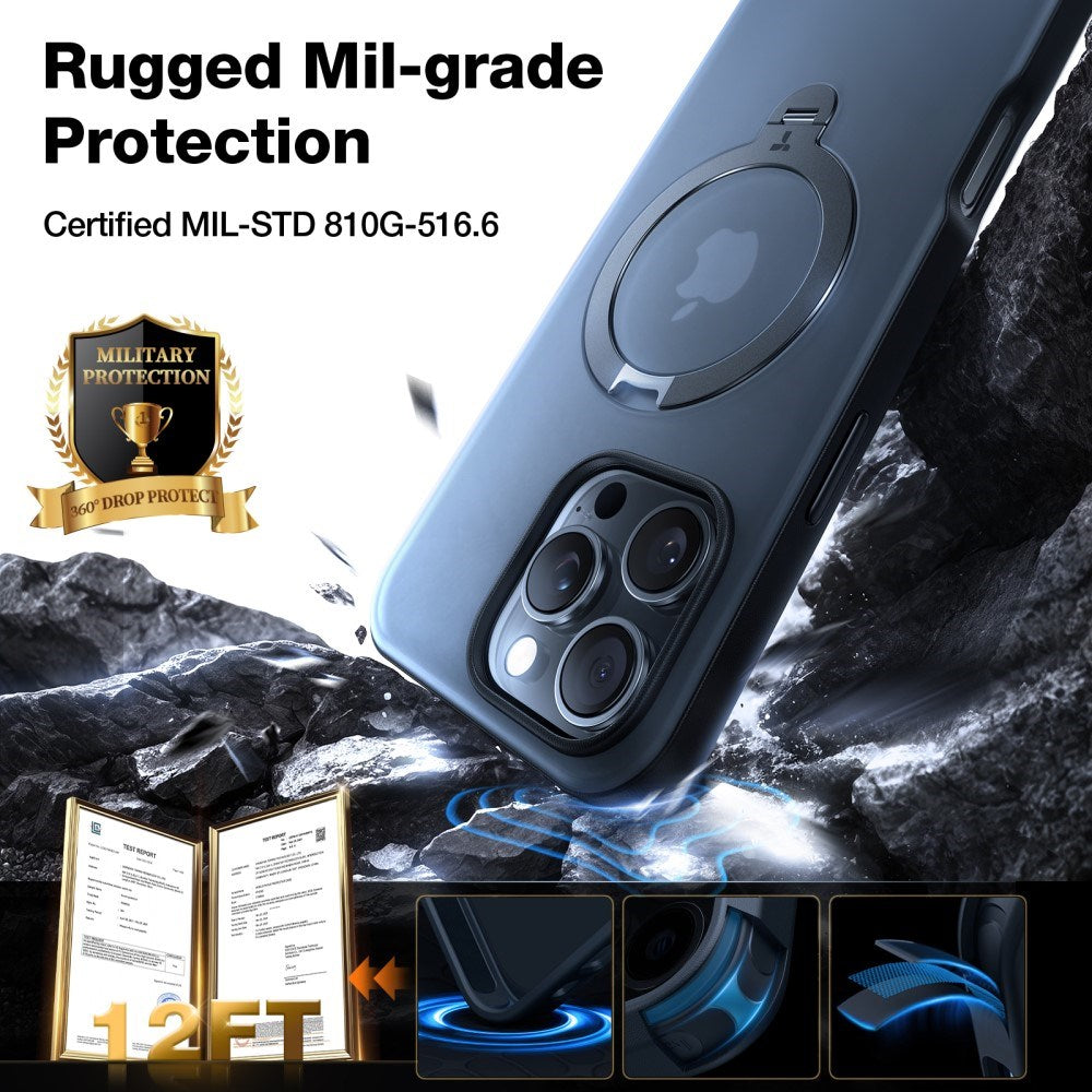 TORRAS - iPhone 16 Pro - Hybrid Plastik Cover m. Ståfunktion - MagSafe Kompatibel - Sort