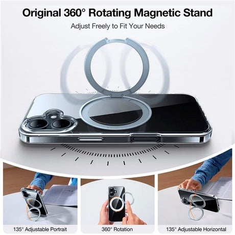 TORRAS - iPhone 16 - Fleksibelt Plastik Cover m. Ring Kickstand - MagSafe Kompatibel - Gennemsigtig