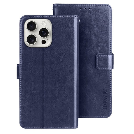 EIDERWOOD iPhone 16 Pro Kunstlæder Flip Case m. Indbygget Pung & Ståfunktion - Mørkeblå