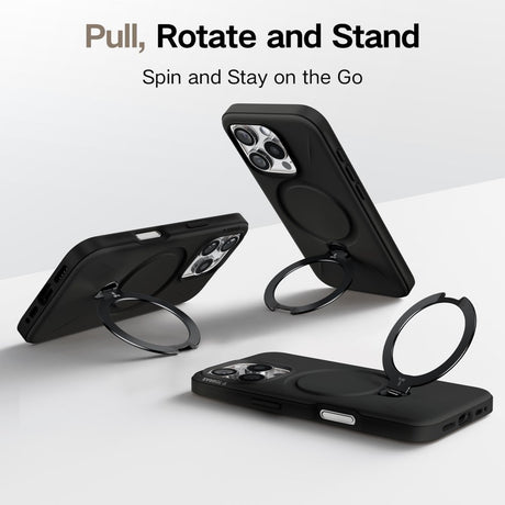 TORRAS - iPhone 16 Pro Max - Fleksibelt Plastik Cover m. Ring Kickstand - MagSafe Kompatibel - Sort