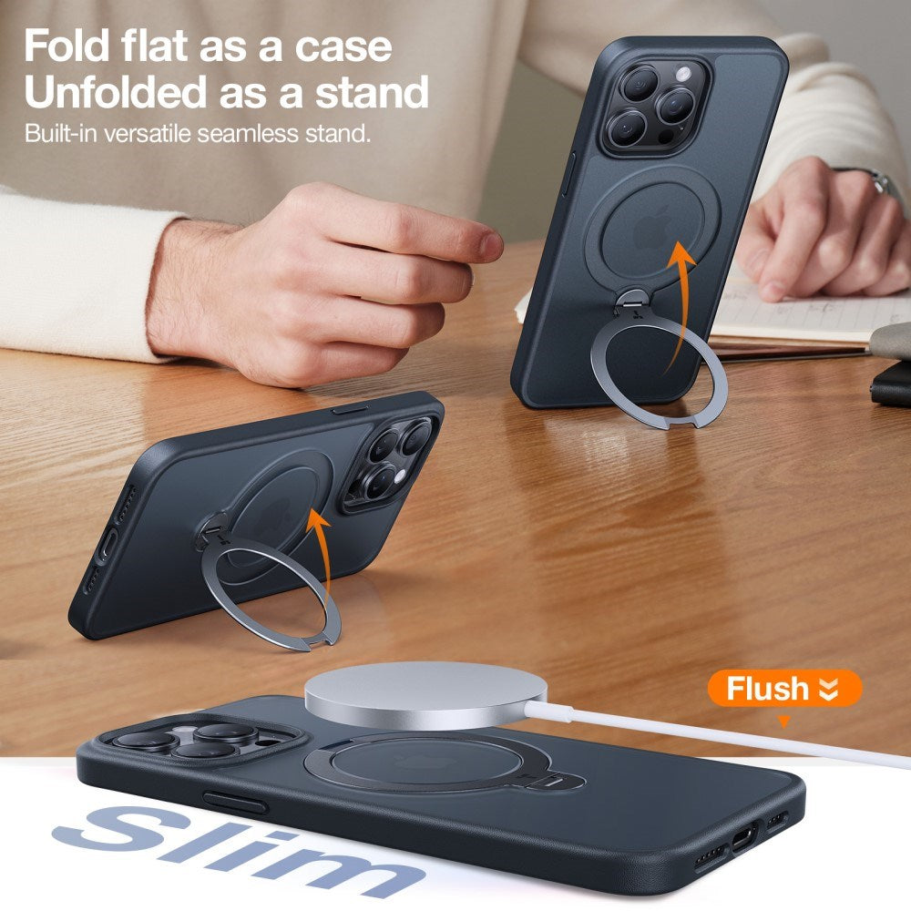 TORRAS - iPhone 15 Pro - Hybrid Plastik Cover m. Ståfunktion - MagSafe Kompatibel - Sort - (DEMO)