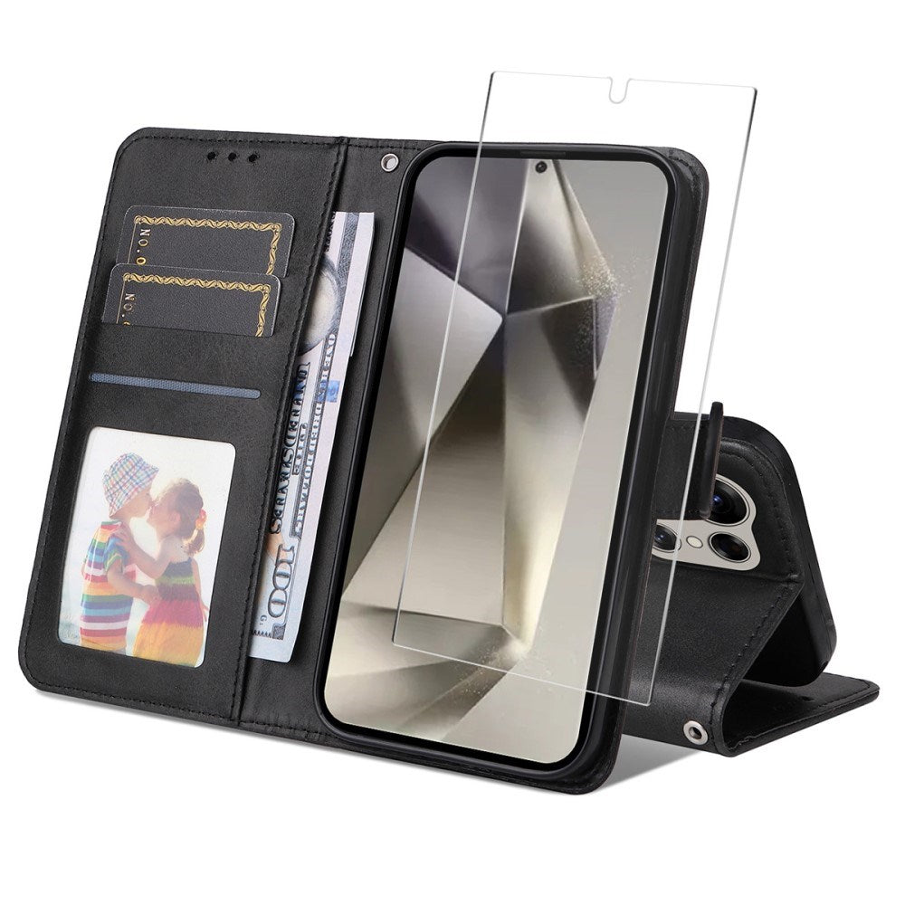 EIDERWOOD - Samsung Galaxy S25 Ultra - 2-i-1 Kunstlæder Flip Case m. Skærmbeskyttelsesglas - Sort