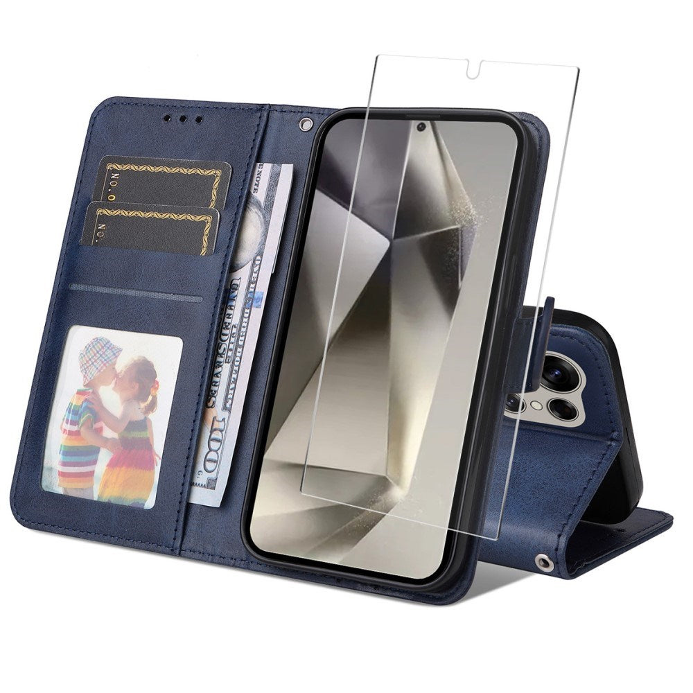 EIDERWOOD - Samsung Galaxy S25 Ultra - 2-i-1 Kunstlæder Flip Case m. Skærmbeskyttelsesglas - Blå
