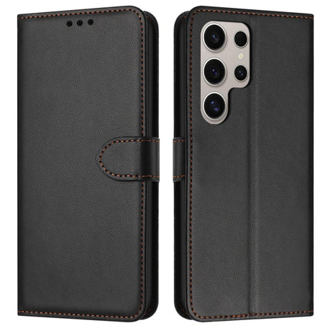 EIDERWOOD Samsung Galaxy S25 Ultra Vegansk Læder Flip Cover - Strop - Kortholder - Ståfunktion - Sort