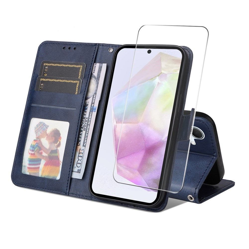 EIDERWOOD - Samsung Galaxy A56 (5G) / A36 (5G) - 2-i-1 Kunstlæder Flip Case m. Skærmbeskyttelsesglas - Blå