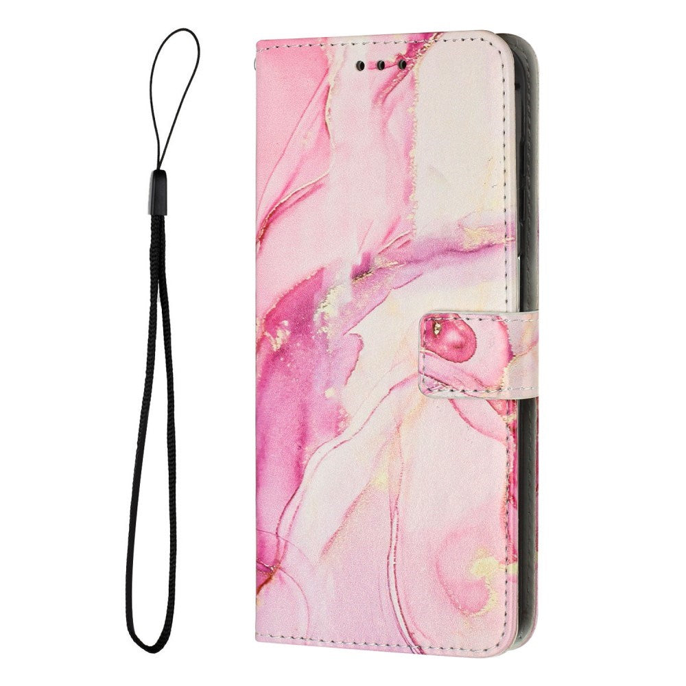 Samsung Galaxy S25 Ultra - EIDERWOOD Marmormønstret Kunstlæder Flip Cover m. Strop - Lyserød