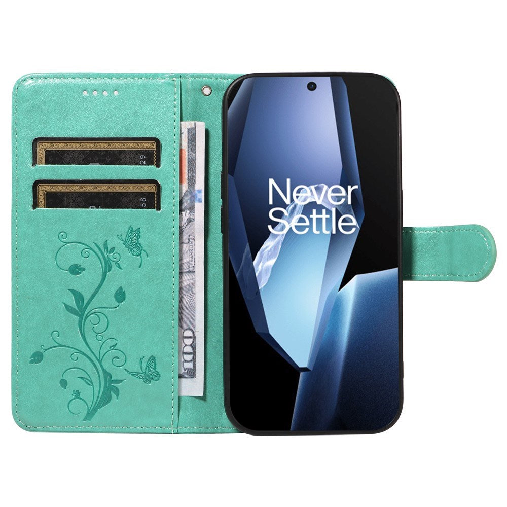 EIDERWOOD OnePlus 13R Flipcover m. Motiv - Kortholder & Ståfunktion - Grøn