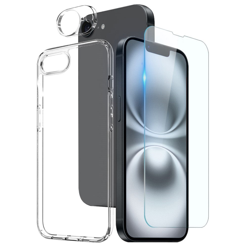iPhone 17e / 16e NORTHJO 360° Protection Set inkl. Cover & Skærmbeskyttelse & Kameralinsebeskyttelse - Gennemsigtig