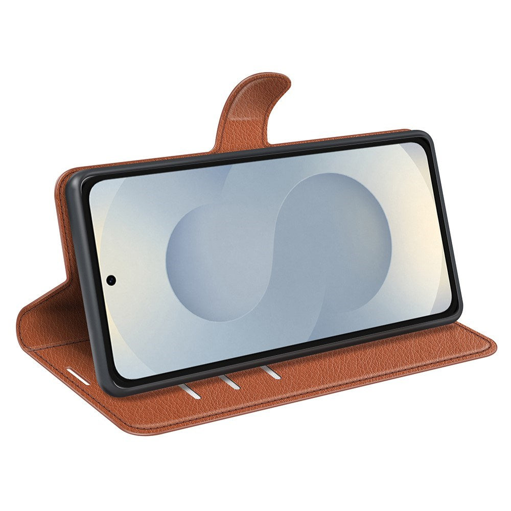 EIDERWOOD Samsung Galaxy S25 Edge Litchi Kunstlæder Flip Cover inkl. Pung - Brun