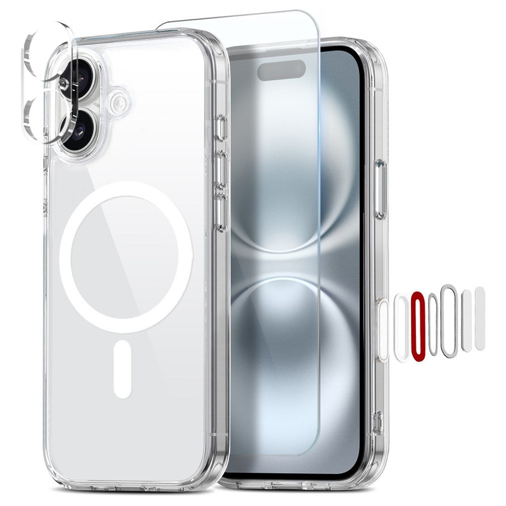 iPhone 16 NORTHJO 360° Beskyttelsessæt - Kameralinseglas - Skærmbeskyttelsesglas - Hybrid Mobil Cover - MagSafe Kompatibel - Gennemsigtig