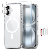 iPhone 16 NORTHJO 360° Beskyttelsessæt - Kameralinseglas - Skærmbeskyttelsesglas - Hybrid Mobil Cover - MagSafe Kompatibel - Gennemsigtig