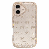 EIDERWOOD iPhone 16 Hybrid Mobil Cover m. Sløjfer og Rhinsten - Gennemsigtig / Hvid