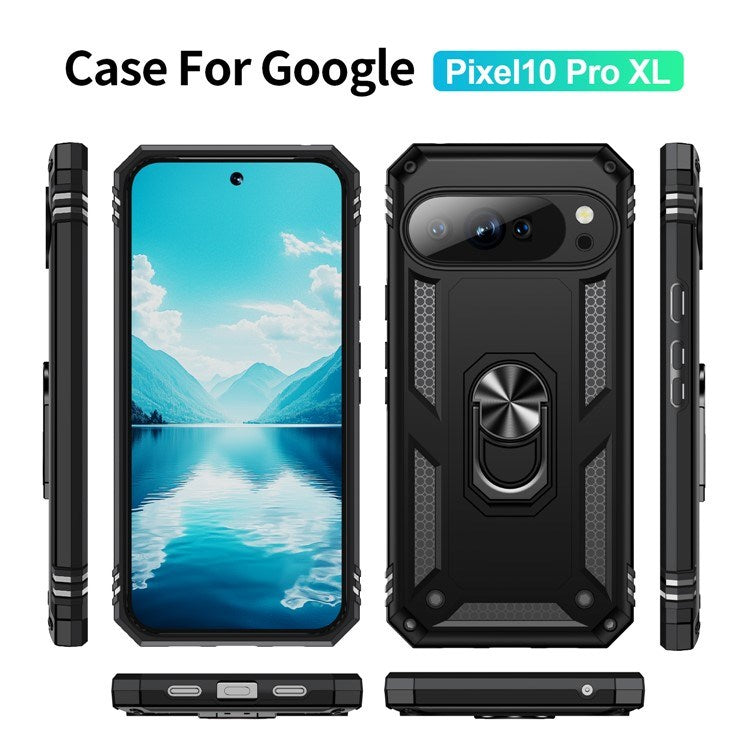 Google Pixel 10 Pro XL - EIDERWOOD Hybrid Håndværker Cover m. 360 Roterbar Kickstand - Sort