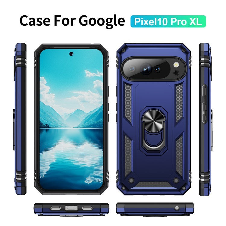 Google Pixel 10 Pro XL - EIDERWOOD Hybrid Håndværker Cover m. 360 Roterbar Kickstand - Blå