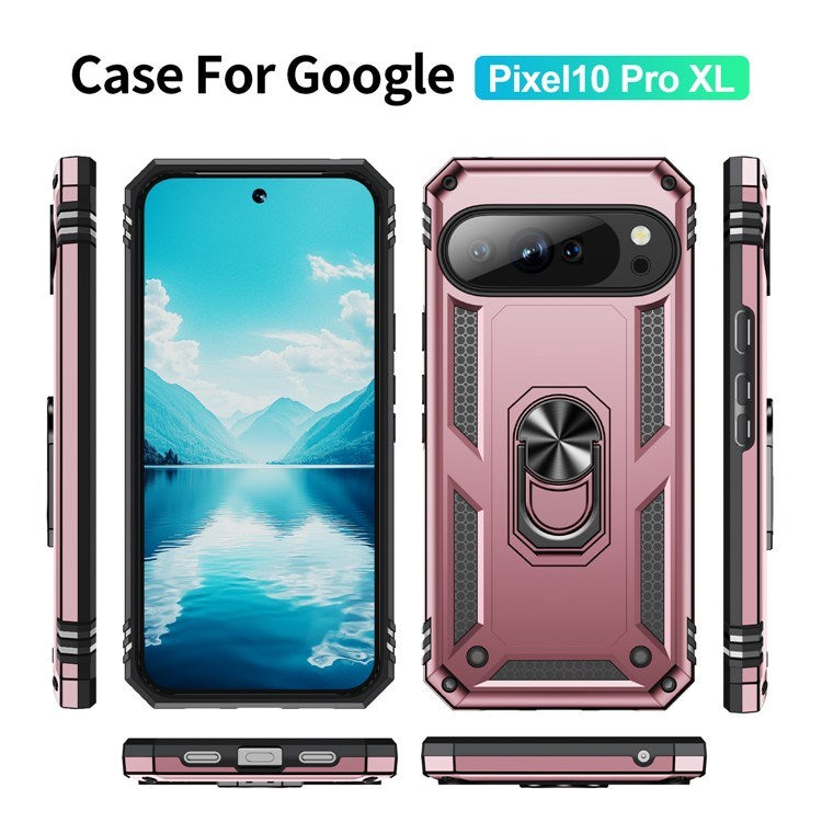 Google Pixel 10 Pro XL - EIDERWOOD Hybrid Håndværker Cover m. 360 Roterbar Kickstand - Rose Gold