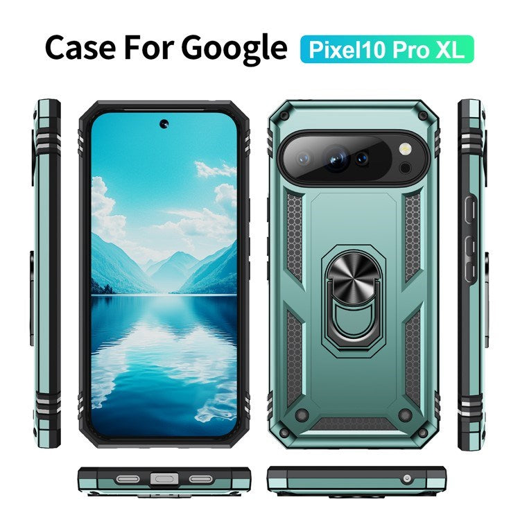 Google Pixel 10 Pro XL - EIDERWOOD Hybrid Håndværker Cover m. 360 Roterbar Kickstand - Grøn