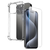 iPhone 15 Pro Max NORTHJO 2-i-1 Beskyttelsessæt m. Stødabsorberende Fleksibelt Plastik Cover & Hærdet Skærmbeskyttelsesglas - Gennemsigtig