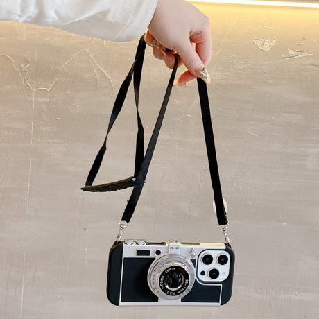 EIDERWOOD iPhone 15 Pro Retro Kamera Mobil Cover m. Skulderrem - Sort