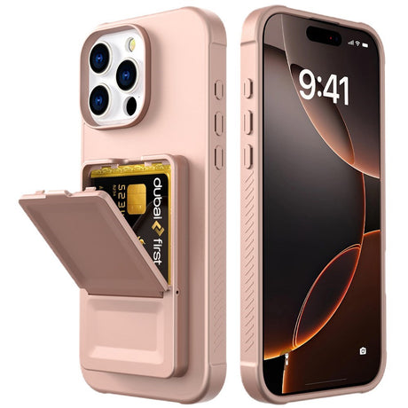 EIDERWOOD iPhone 16 Pro Max Fleksibelt Plastik Mobil Cover m. Kortholder & Indbygget Spejl - Rose Gold