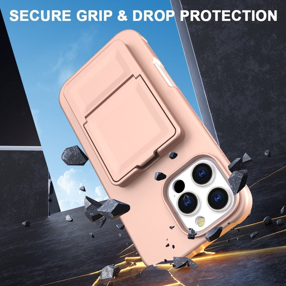 EIDERWOOD iPhone 16 Pro Max Fleksibelt Plastik Mobil Cover m. Kortholder & Indbygget Spejl - Rose Gold