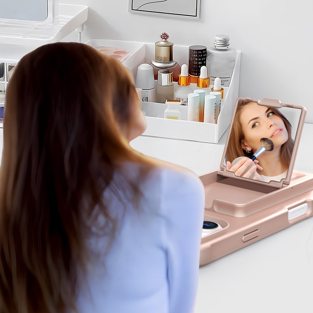 EIDERWOOD iPhone 16 Pro Max Fleksibelt Plastik Mobil Cover m. Kortholder & Indbygget Spejl - Rose Gold