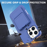 EIDERWOOD iPhone 16 Pro Max Fleksibelt Plastik Mobil Cover m. Kortholder & Indbygget Spejl - Blå