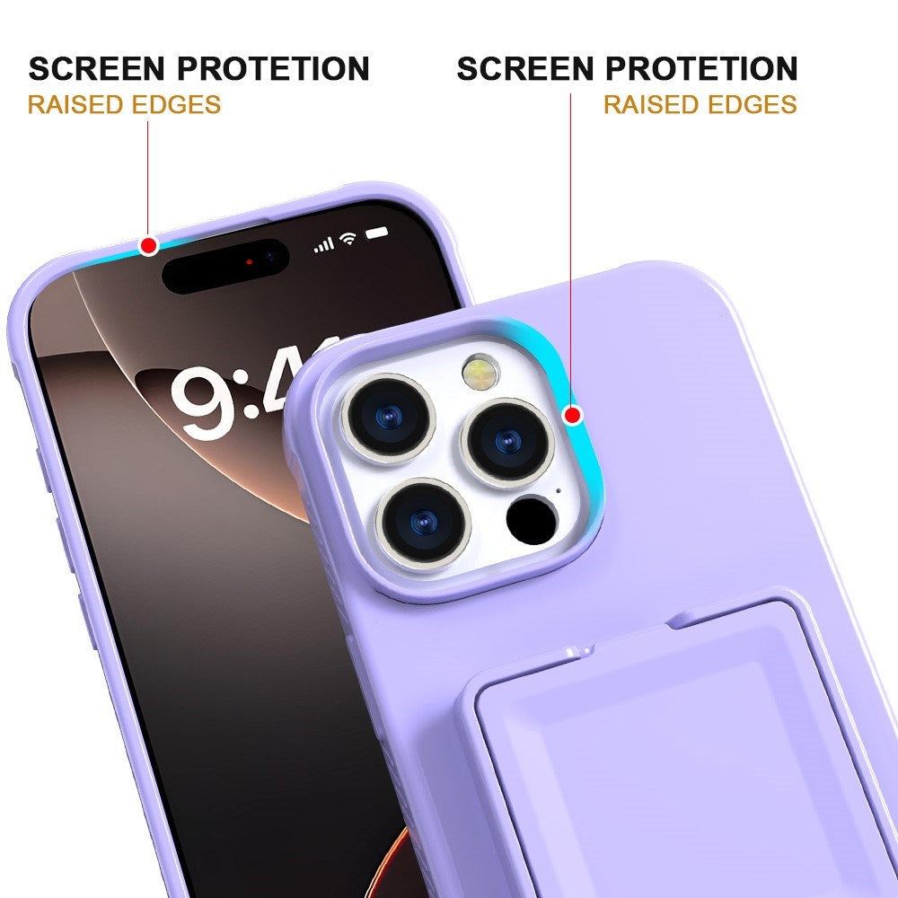 EIDERWOOD iPhone 16 Pro Max Fleksibelt Plastik Mobil Cover m. Kortholder & Indbygget Spejl - Lilla
