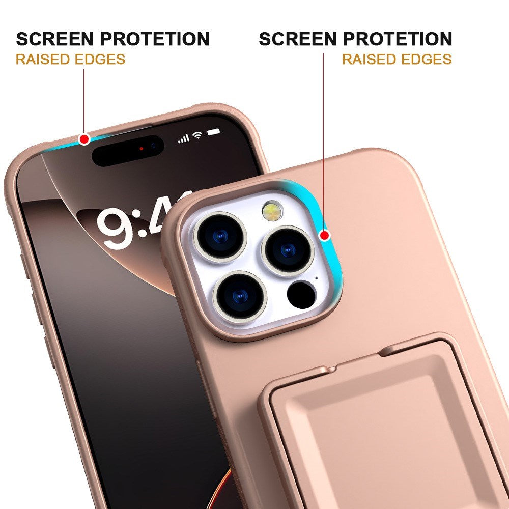 EIDERWOOD iPhone 16 Pro Fleksibelt Plastik Mobil Cover m. Kortholder & Indbygget Spejl - Rose Gold