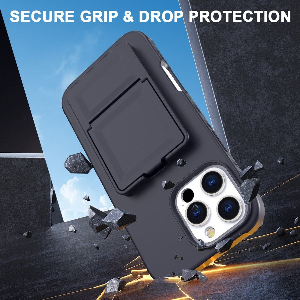 EIDERWOOD iPhone 16 Pro Fleksibelt Plastik Mobil Cover m. Kortholder & Indbygget Spejl - Sort