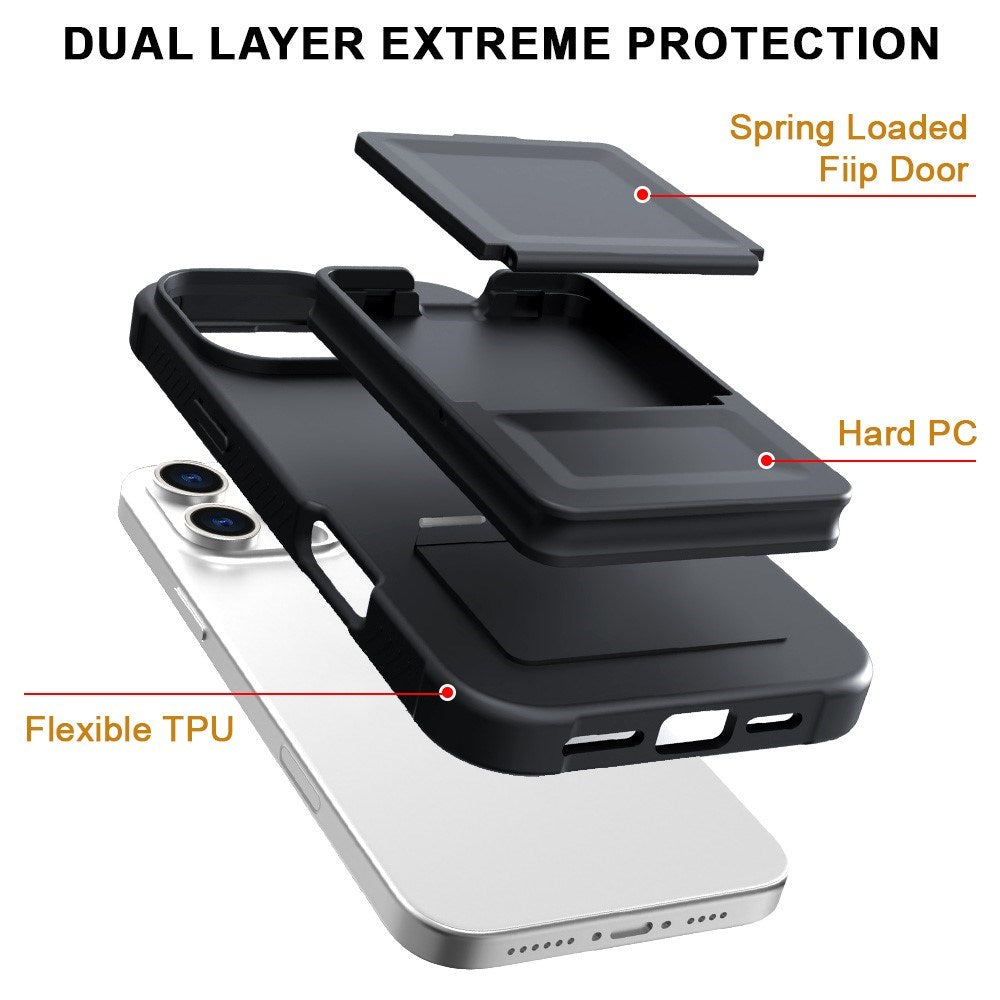 EIDERWOOD iPhone 16 Pro Fleksibelt Plastik Mobil Cover m. Kortholder & Indbygget Spejl - Sort