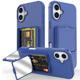 EIDERWOOD iPhone 16 Plus Fleksibelt Plastik Mobil Cover m. Kortholder & Indbygget Spejl - Blå