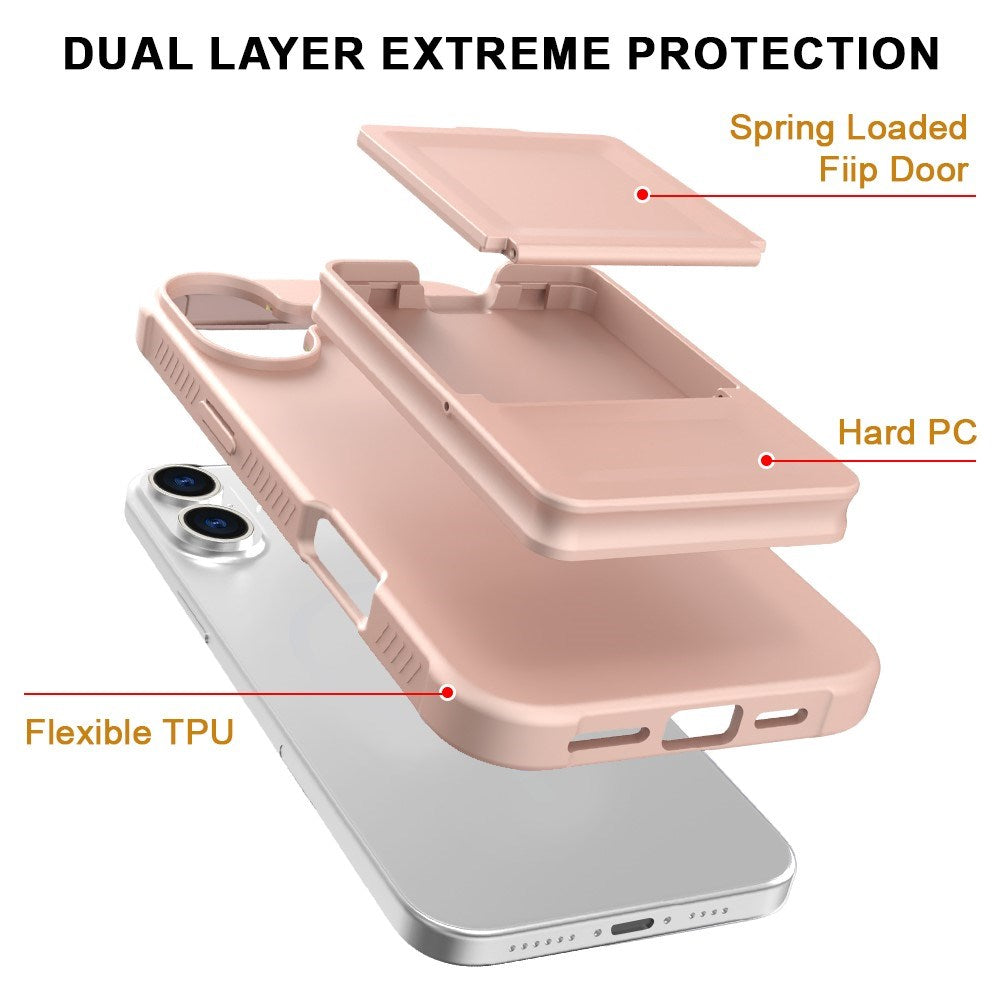 EIDERWOOD iPhone 16 Fleksibelt Plastik Mobil Cover m. Kortholder & Indbygget Spejl - Rose Gold