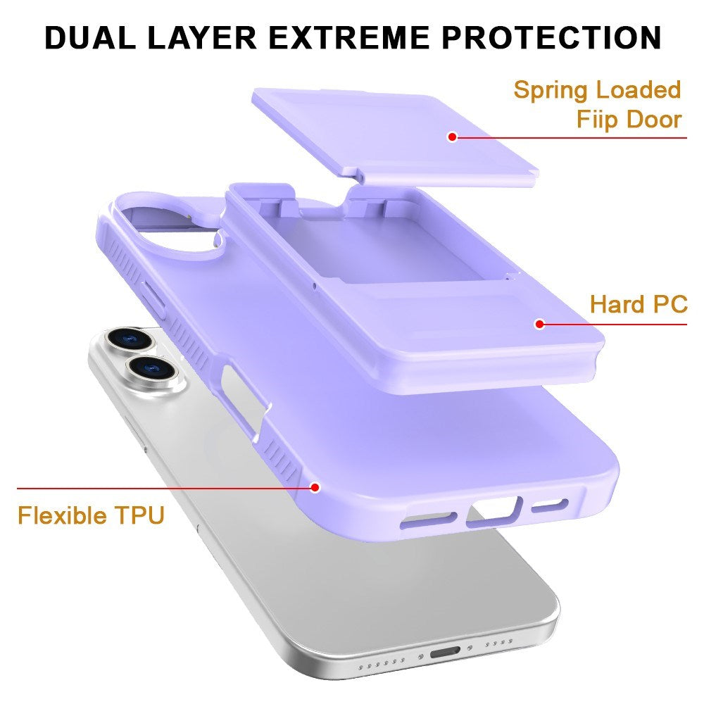 EIDERWOOD iPhone 16 Fleksibelt Plastik Mobil Cover m. Kortholder & Indbygget Spejl - Lilla