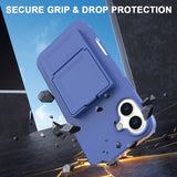 EIDERWOOD iPhone 16 Fleksibelt Plastik Mobil Cover m. Kortholder & Indbygget Spejl - Blå